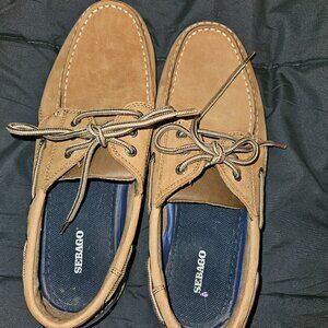 Sebago Great Condition tan Brown leather deck boat preppy docksider shoes 10.5